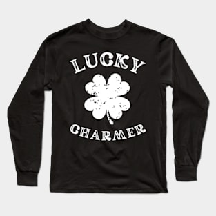 Vintage LUCKY CHARMER Shamrock Shirt St Patrick's Day Long Sleeve T-Shirt